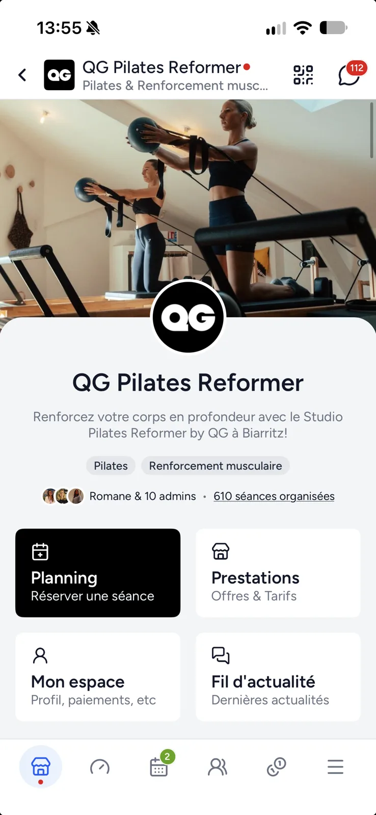 El estudio QG Pilates Reformer en la app Shaker