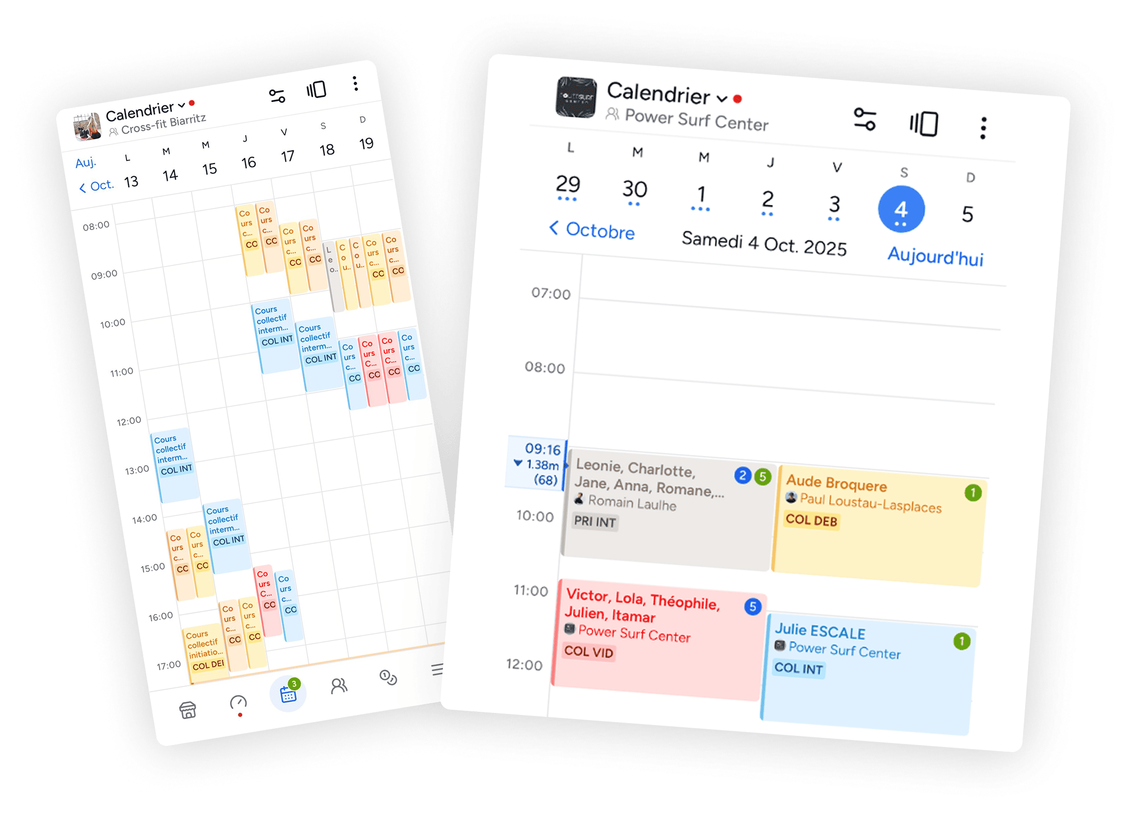 Shaker booking and calendar screens