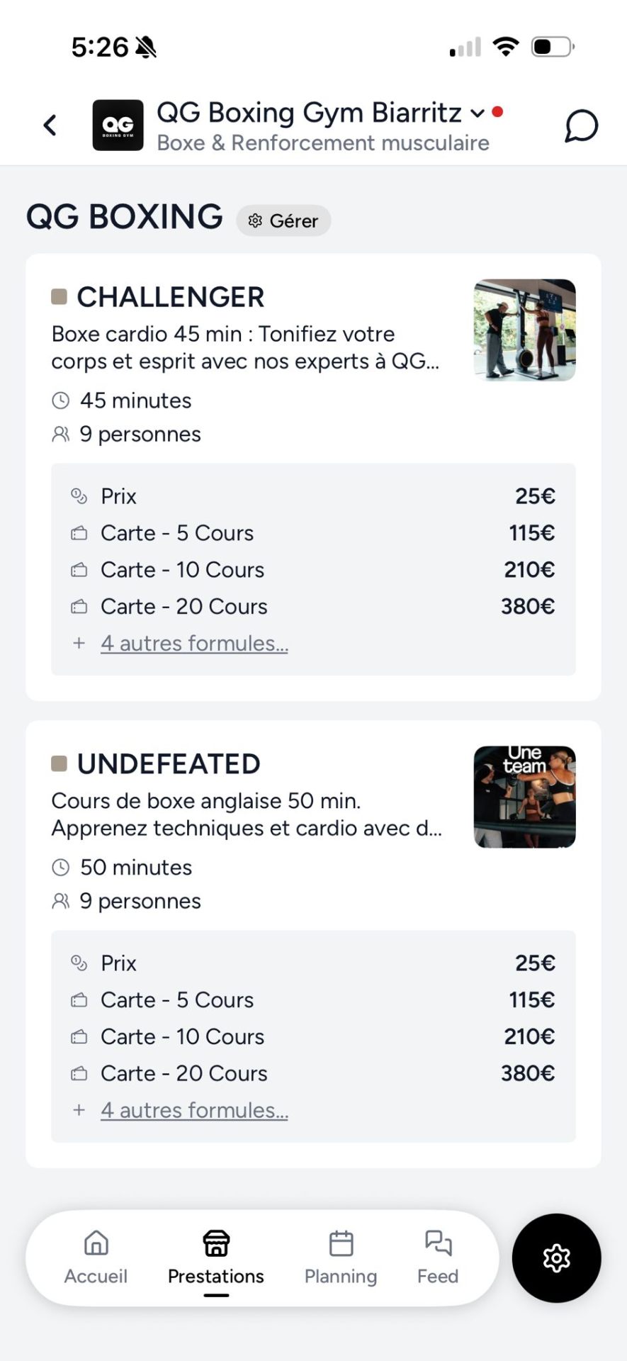 Shaker mobile app schedule screen