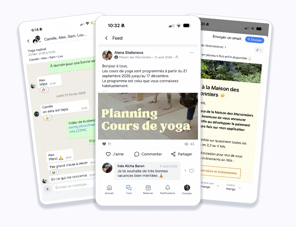 Group chat, news feed and email in the Shaker app