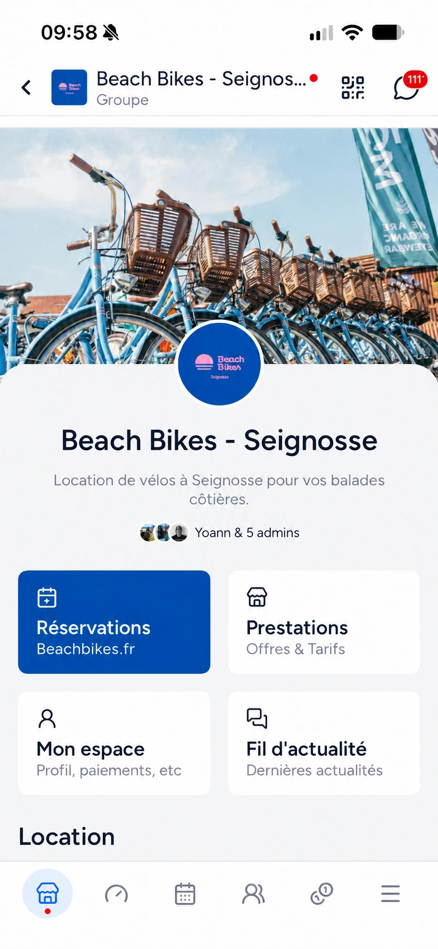 Aplicación Shaker con la tienda Beach Bikes Seignosse