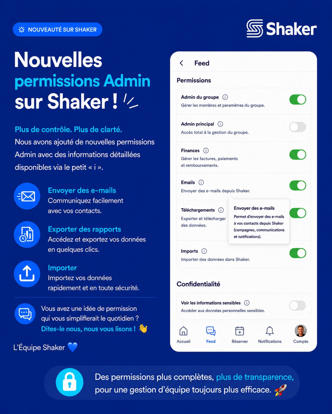 Nouvelles permissions Admin disponibles sur Shaker